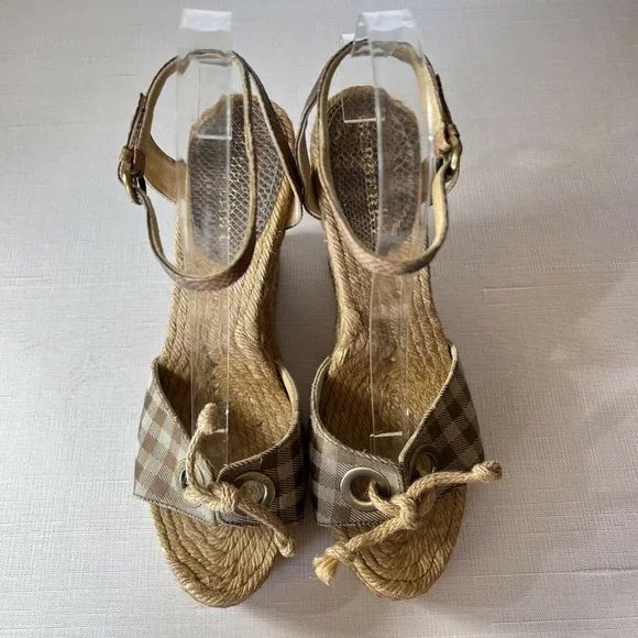 Burberry Plaid Jute Espadrille Wedge Sandal Snakeskin Ankle Strap Womens Size 39 - Picture 6 of 9